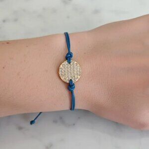 Lia Sophia Spot On Corded Bracelet Rhinestone Gold Tone Medallion Teal